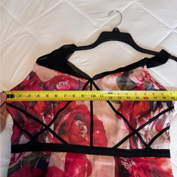 White House Black Market Red Floral Organza Dress Peach Satin Black Accents 10 - Picture 16 of 16